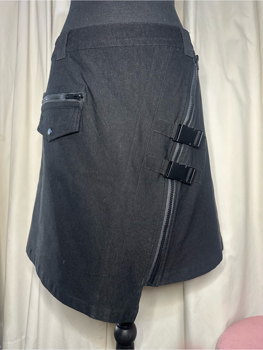 Killstar Black Asymmetrical Skirt with Buckle and Zipper Detail